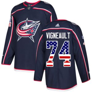 Herren Columbus Blue Jackets Eishockey Trikot Sam Vigneault #74 Authentic Navy Blau USA Flag Fashion